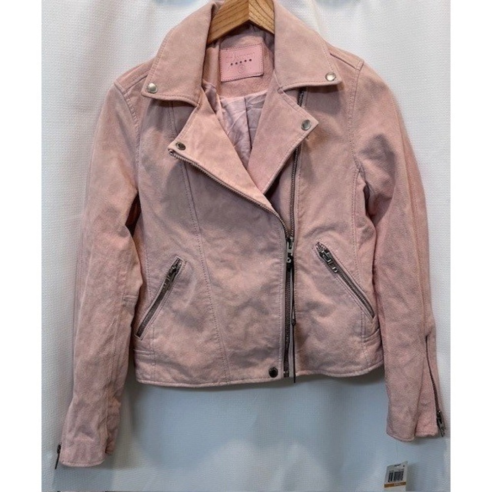 BlankNYC Women's Suede Moto Biker Jacket, 73K-5400BL, Pink Pearl, Leather Size S